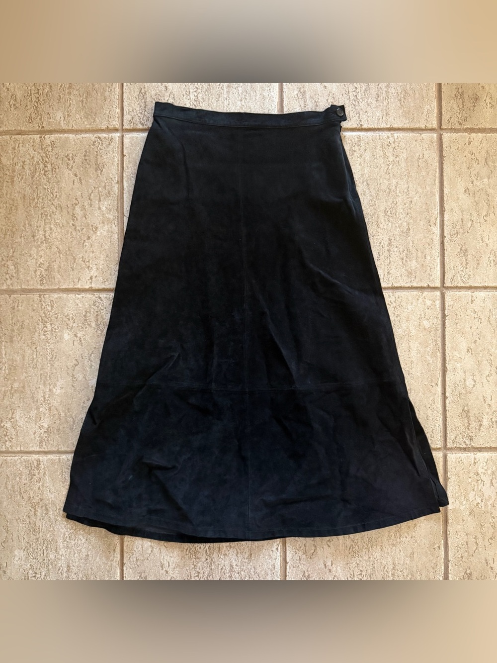 VTG Pendleton Black Suede Leather Midi Skirt Women’s 12 Y2K Quiet Luxury A-Line